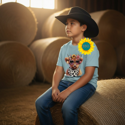 Highland Cow Floral Sunglasses Youth Graphic Tee
