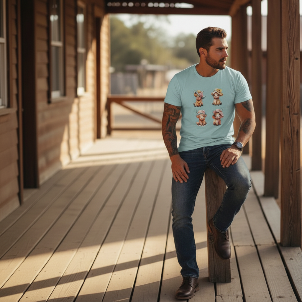 Adult Highland Cow Floral Hat Graphic Tee