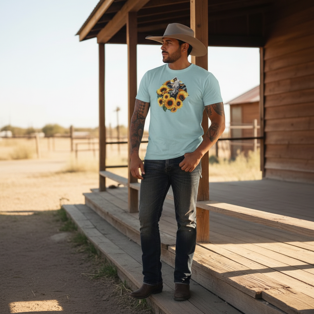 Adult Dairy Cow Sunflower Country Style Tee