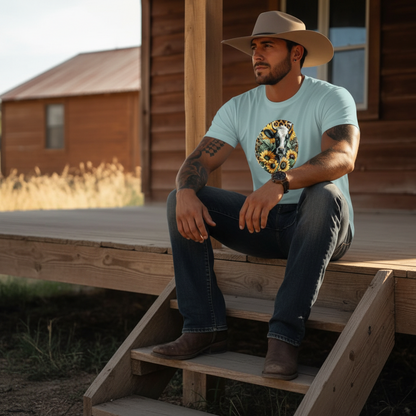 DAdult airy Cow Sunflower Circle Graphic Tee