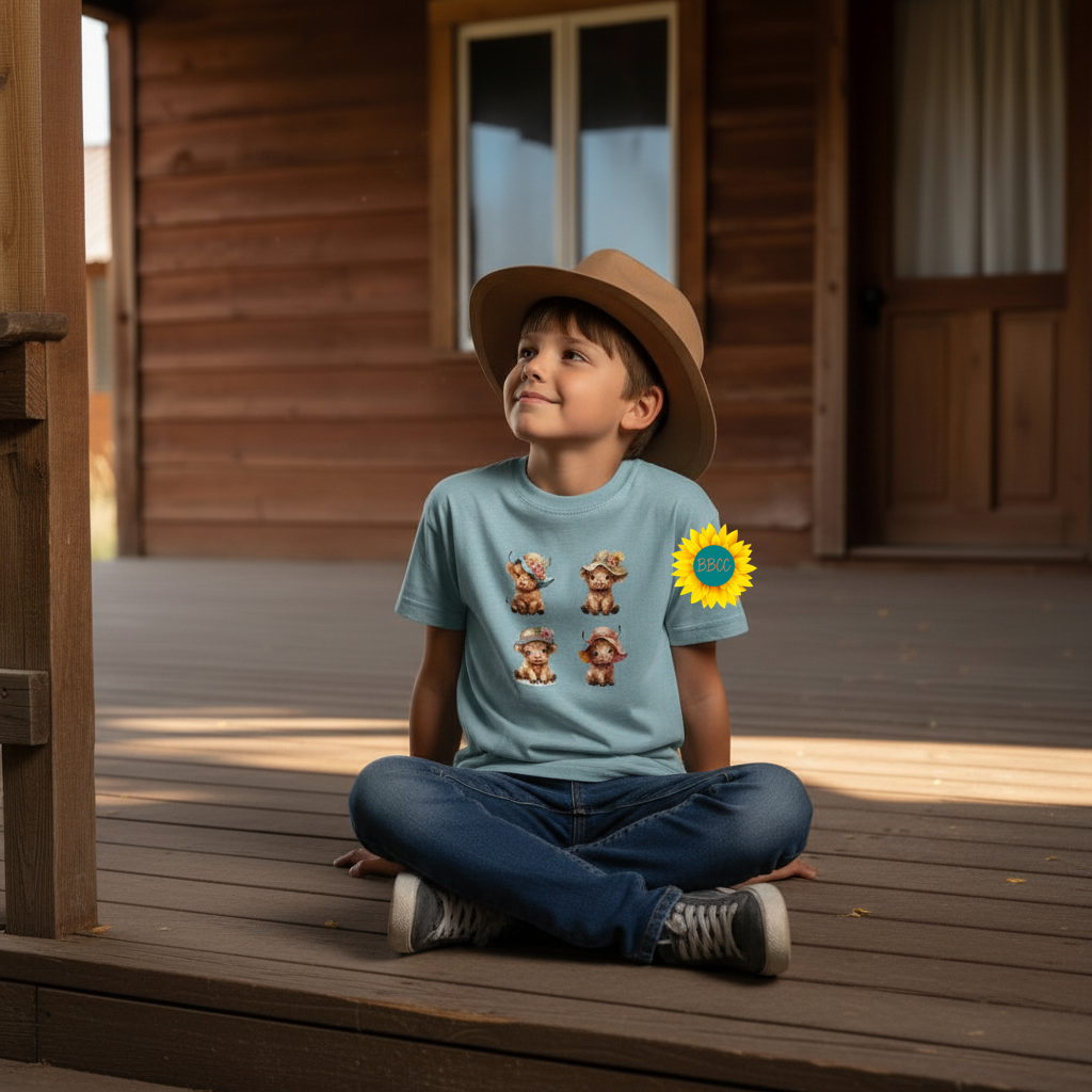 Highland Cow Summer Hats Youth Graphic Tee