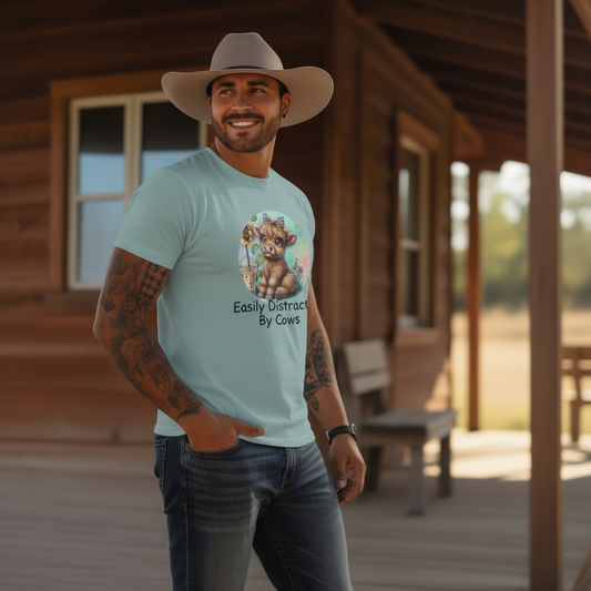 Adult Easily Distracted By Cows Graphic Tee