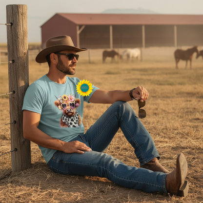 Adult Highland Cow Floral Sunglasses Graphic Tee