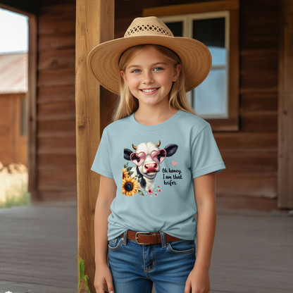 Oh Honey I Am That Heifer Youth Graphic Tee – Cute Cow Sunglasses Shirt