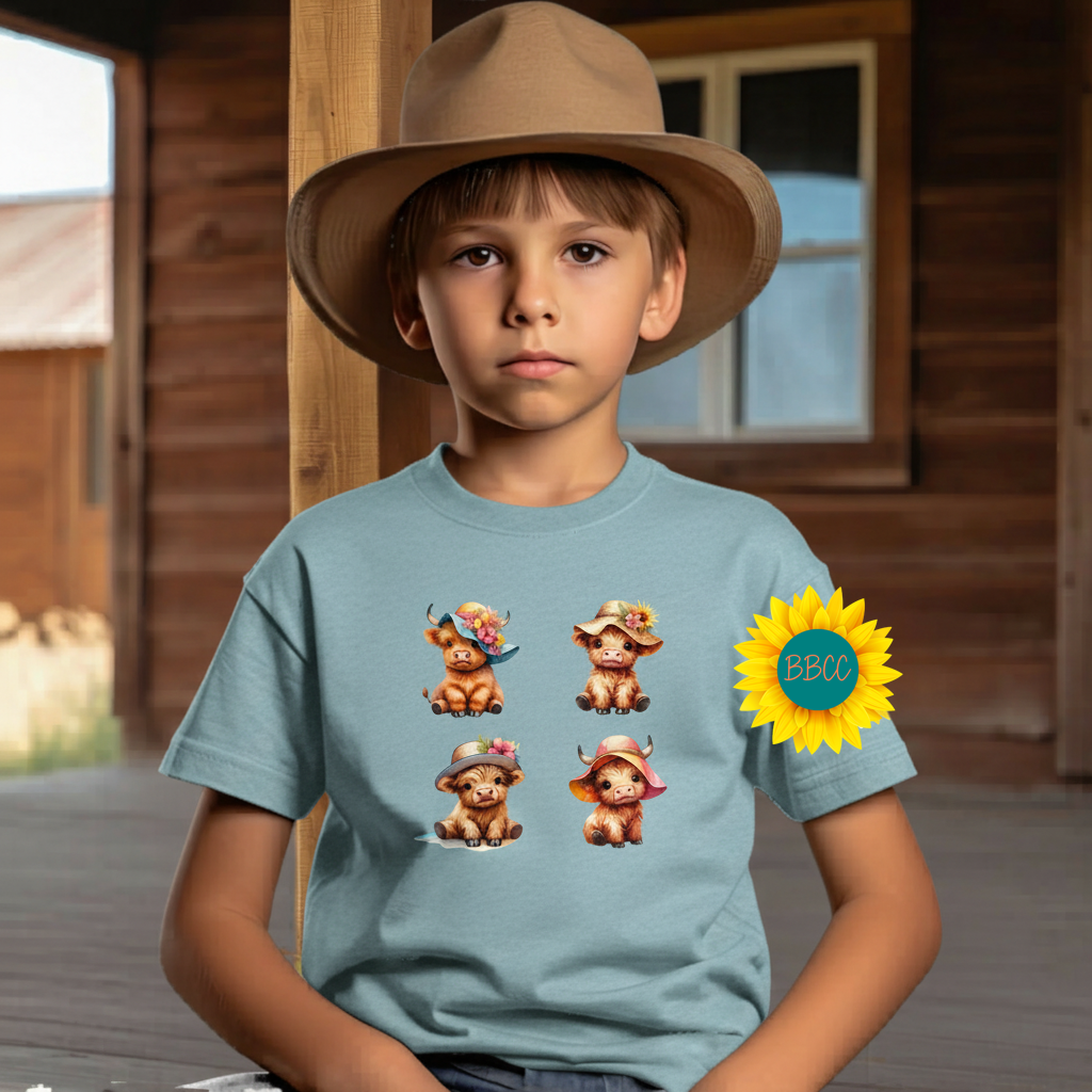 Highland Cow Summer Hats Youth Graphic Tee