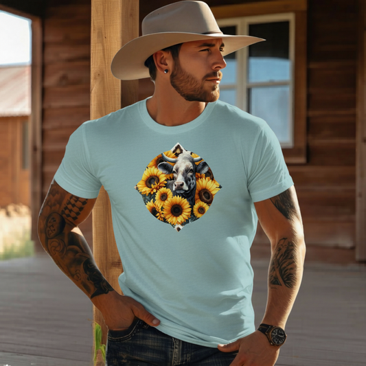 Adult Dairy Cow Sunflower Country Style Tee