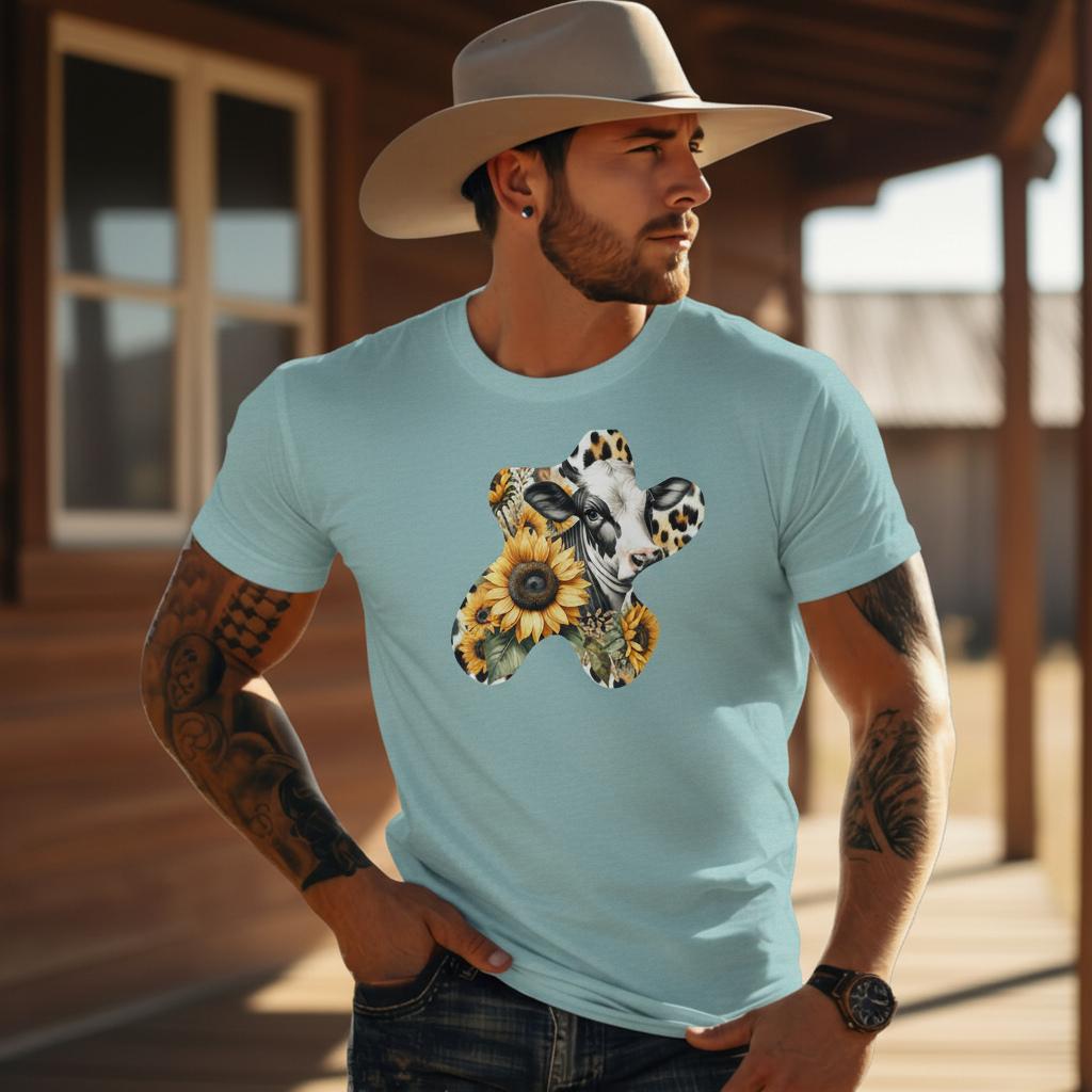 Adult Dairy Cow Sunflower Western Graphic Tee