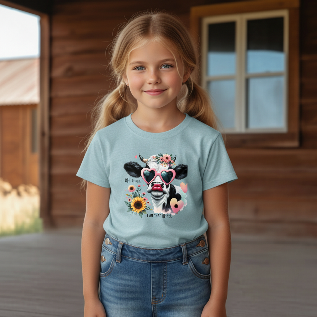 Oh Honey I Am That Heifer Youth Cow Graphic Tee
