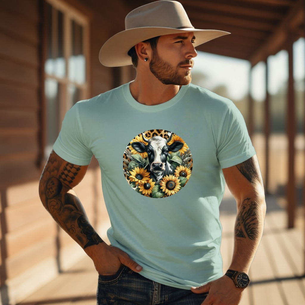 DAdult airy Cow Sunflower Circle Graphic Tee
