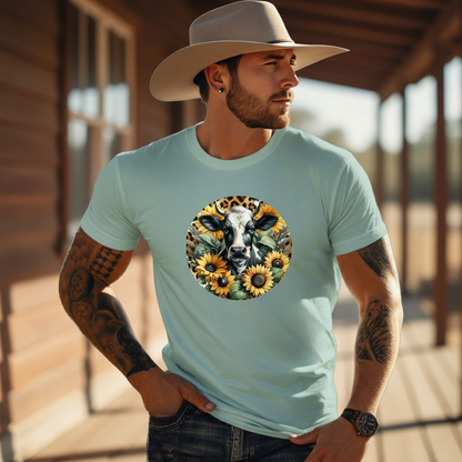 DAdult airy Cow Sunflower Circle Graphic Tee