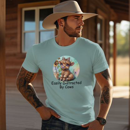 Adult Easily Distracted By Cows Graphic Tee