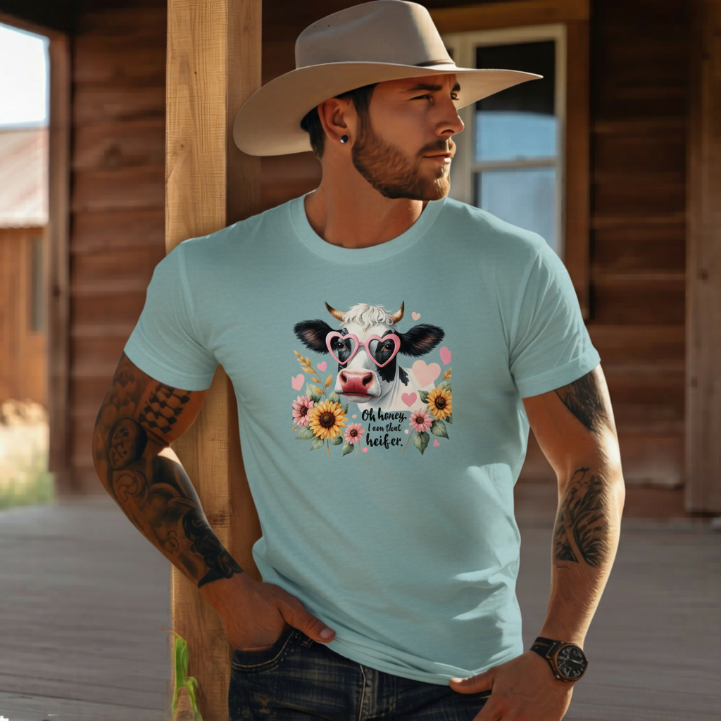 Adult Sassy Cow Floral Heart Sunglasses Graphic Tee