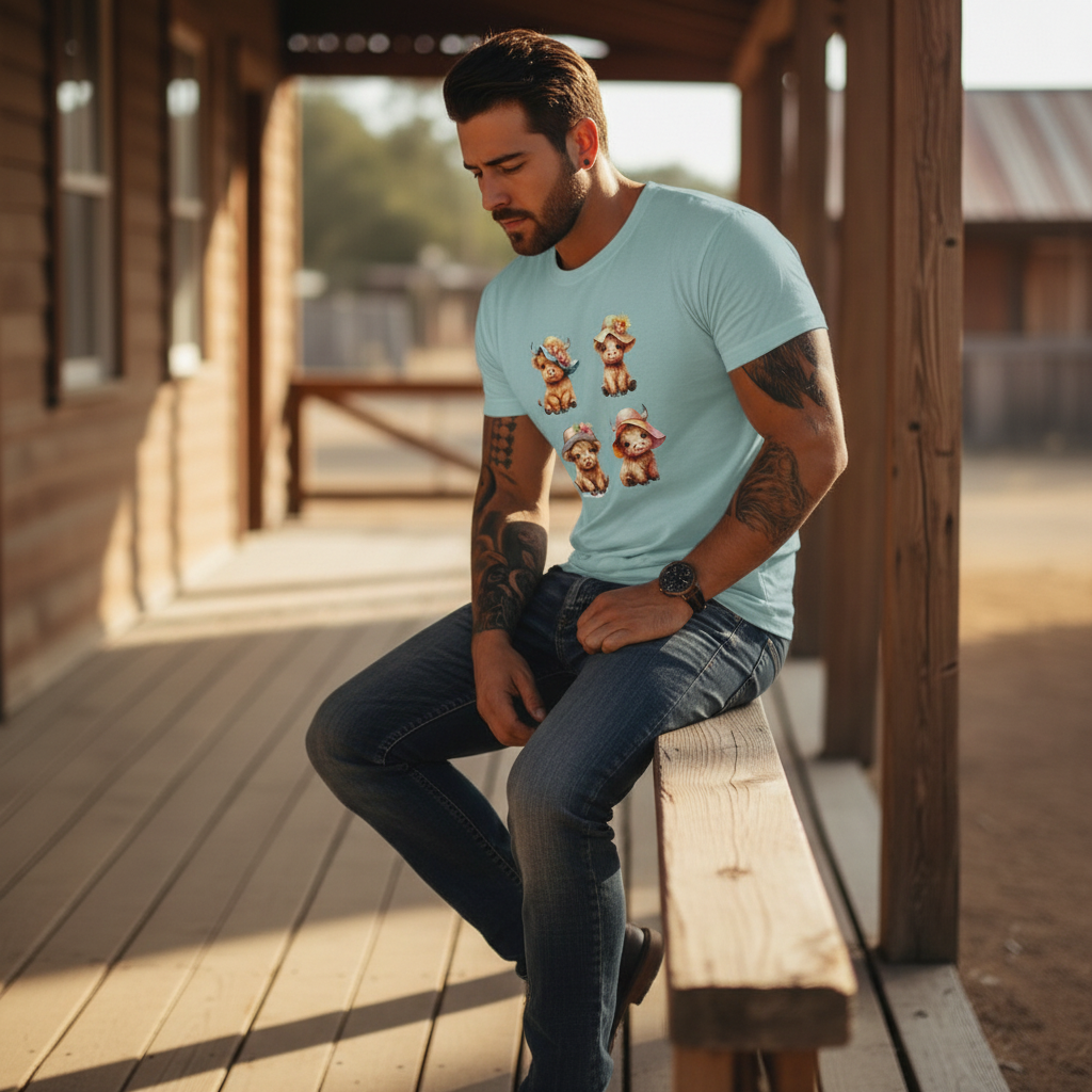 Adult Highland Cow Floral Hat Graphic Tee