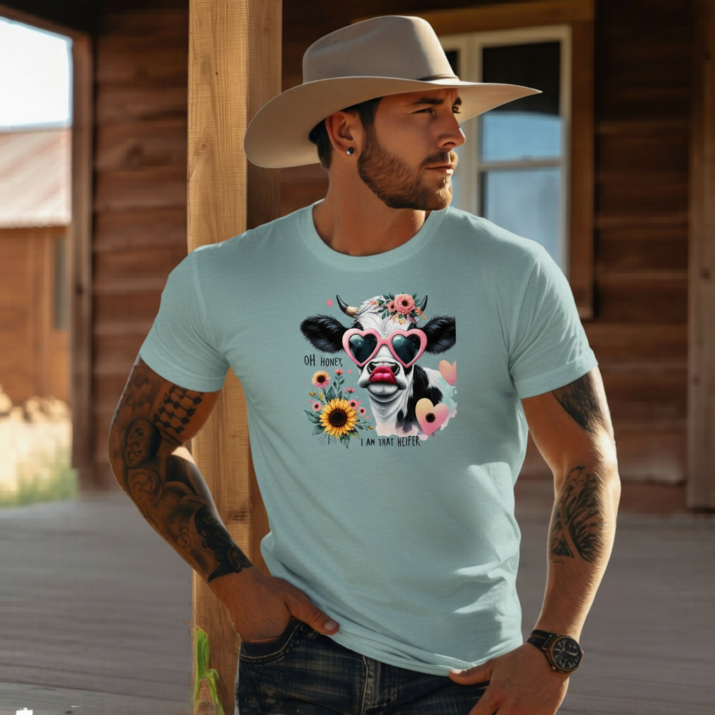 Adult Sassy Cow Heart Sunglasses Floral Graphic Tee