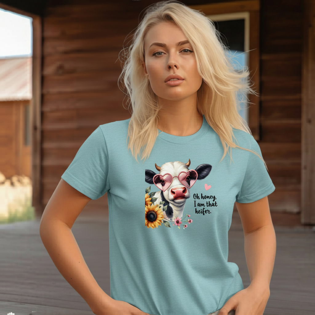 Adult Sassy Heifer Cow Floral Graphic Tee