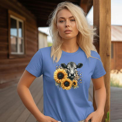 Adult Dairy Cow Sunflower Graphic Tee