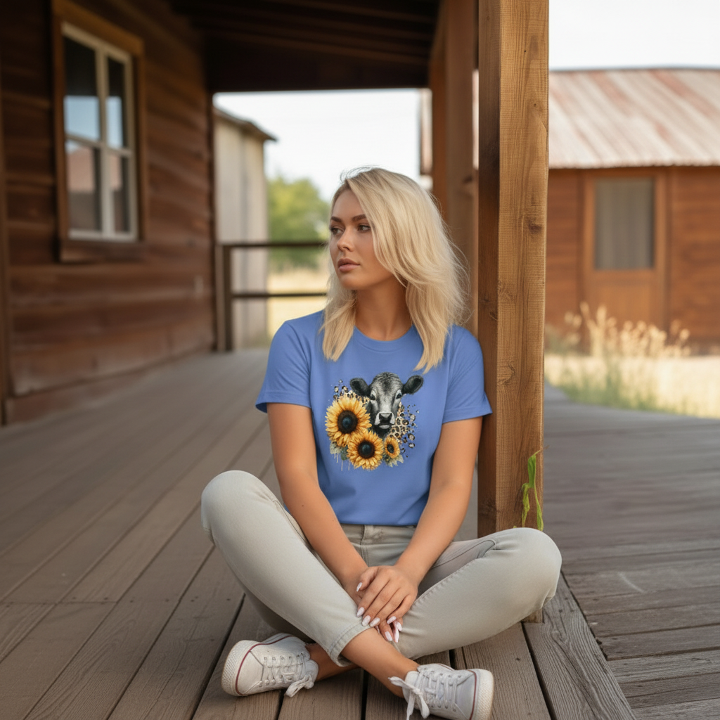 Adult Dairy Cow Sunflower Graphic Tee