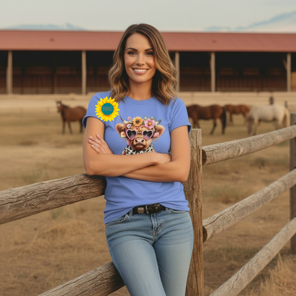 Adult Highland Cow Floral Sunglasses Graphic Tee