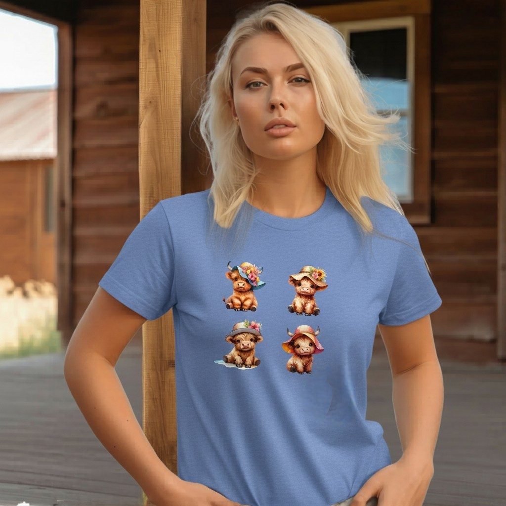 Adult Highland Cow Floral Hat Graphic Tee
