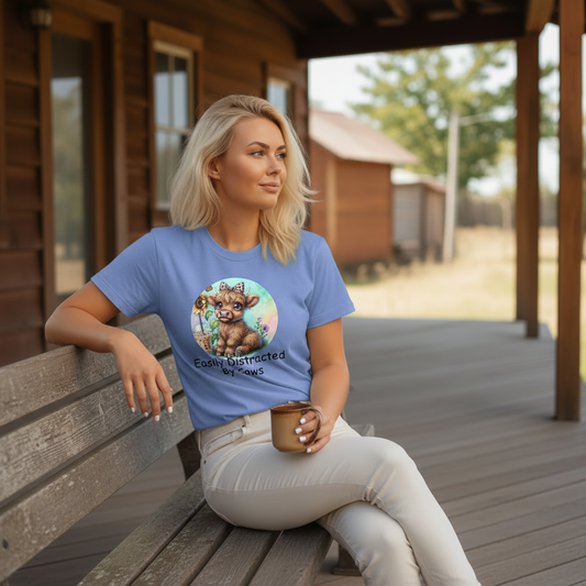 Adult Easily Distracted By Cows Graphic Tee