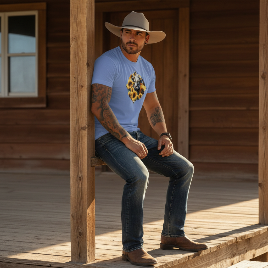 Adult Dairy Cow Sunflower Country Style Tee