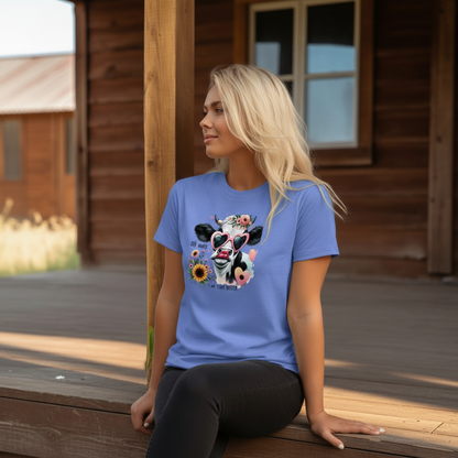 Adult Sassy Cow Heart Sunglasses Floral Graphic Tee