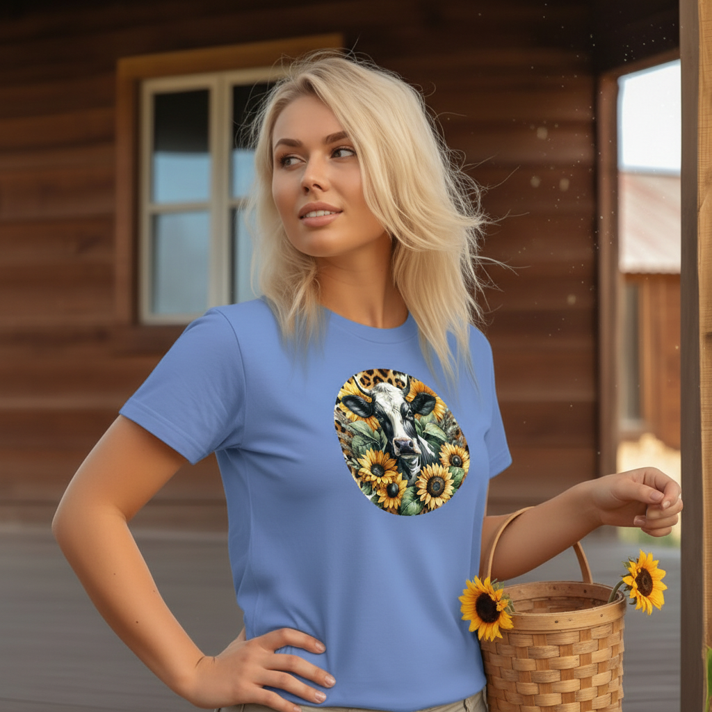 DAdult airy Cow Sunflower Circle Graphic Tee