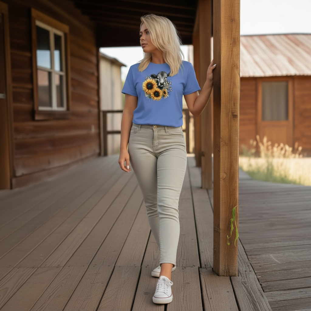 Adult Dairy Cow Sunflower Graphic Tee