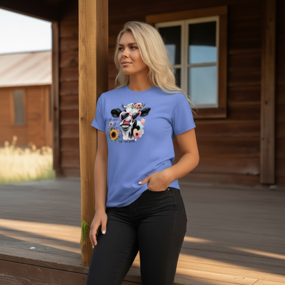 Adult Sassy Cow Heart Sunglasses Floral Graphic Tee