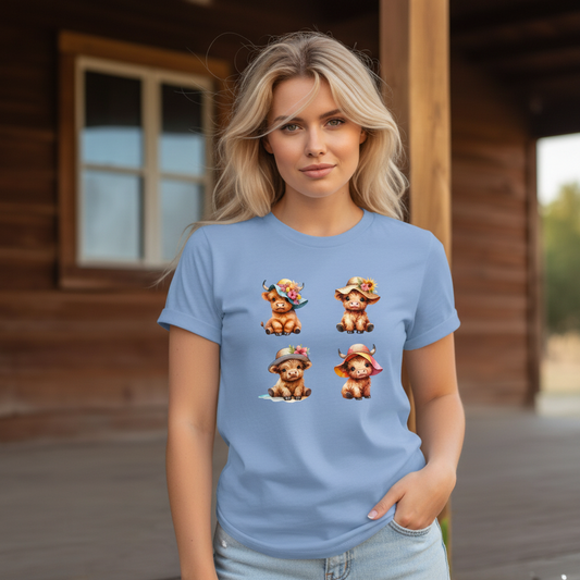 Adult Highland Cow Floral Hat Graphic Tee