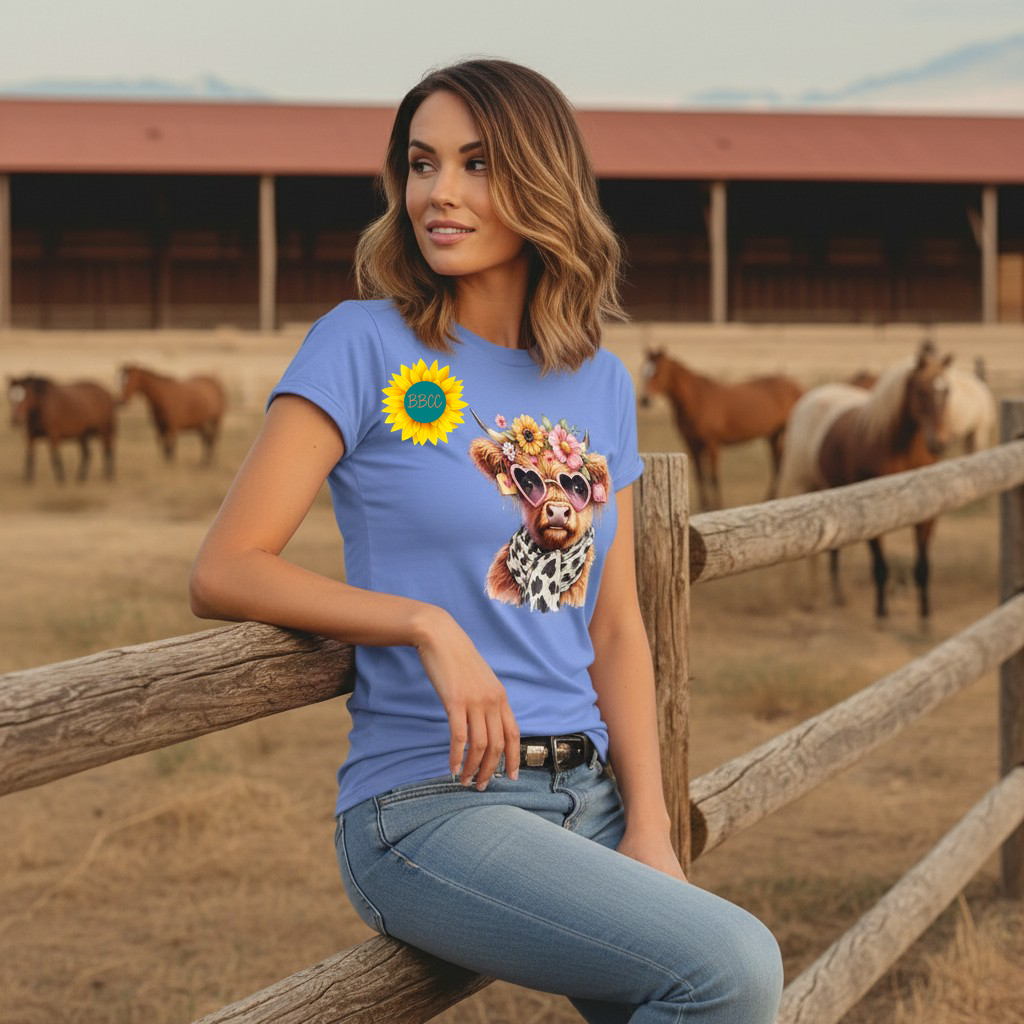 Adult Highland Cow Floral Sunglasses Graphic Tee