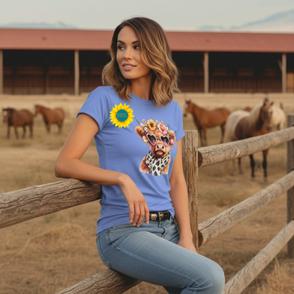 Adult Highland Cow Floral Sunglasses Graphic Tee