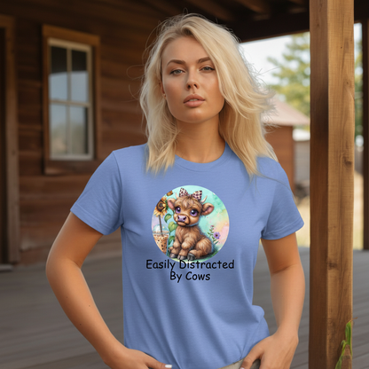 Adult Easily Distracted By Cows Graphic Tee