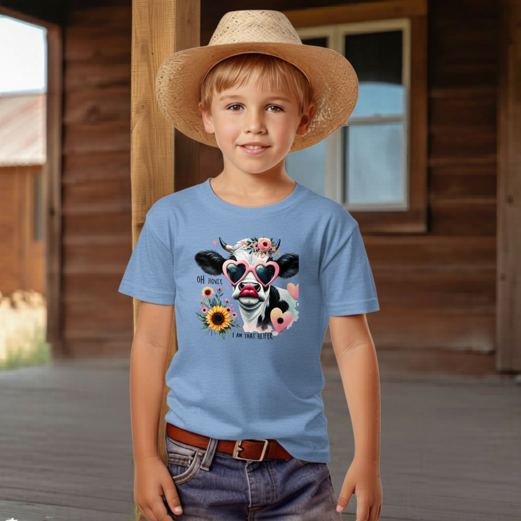 Oh Honey I Am That Heifer Youth Cow Graphic Tee