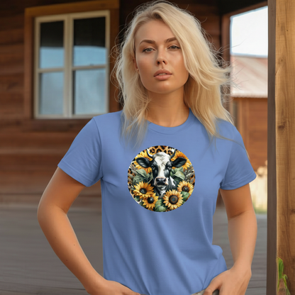 DAdult airy Cow Sunflower Circle Graphic Tee