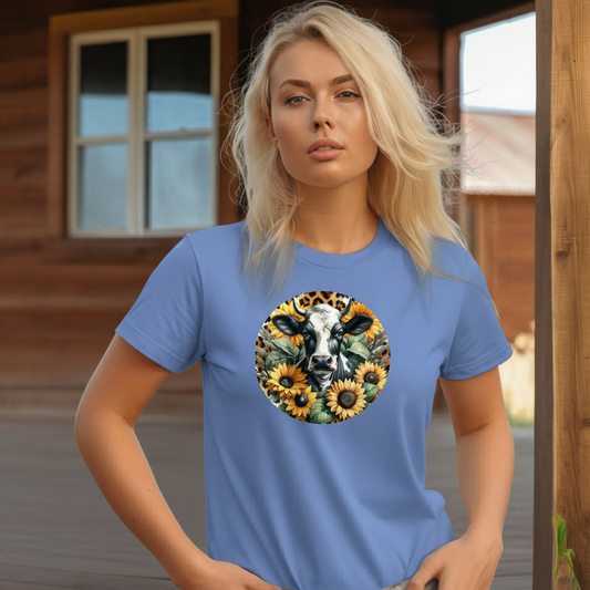 DAdult airy Cow Sunflower Circle Graphic Tee