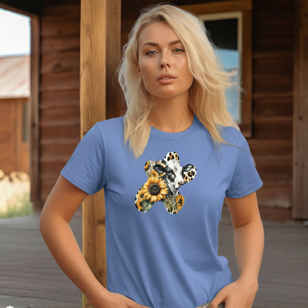 Adult Dairy Cow Sunflower Western Graphic Tee