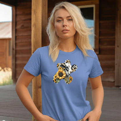 Adult Dairy Cow Sunflower Western Graphic Tee