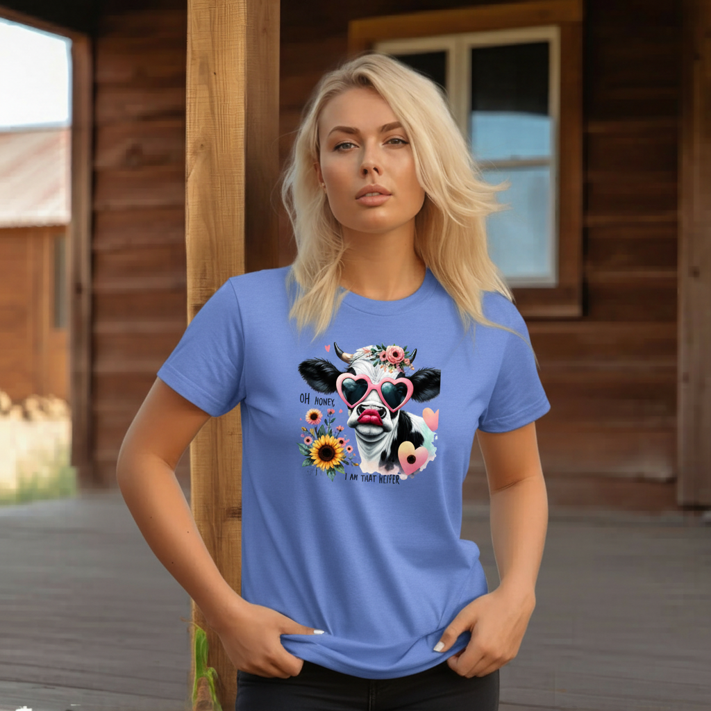 Adult Sassy Cow Heart Sunglasses Floral Graphic Tee