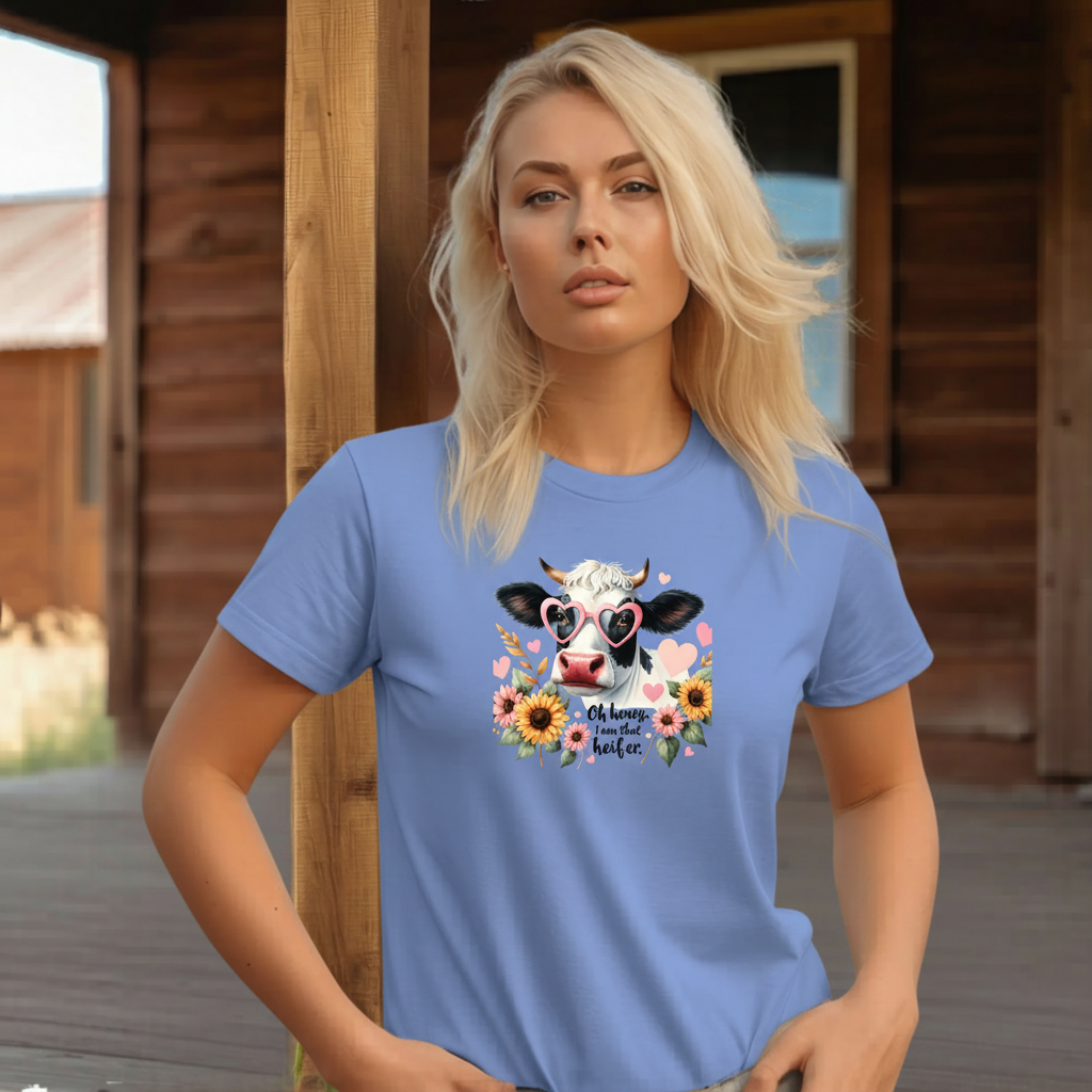 Adult Sassy Cow Floral Heart Sunglasses Graphic Tee