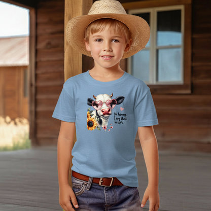Oh Honey I Am That Heifer Youth Graphic Tee – Cute Cow Sunglasses Shirt