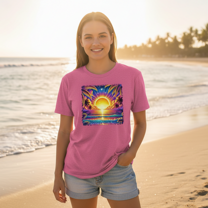 Adult Tropical Sunset Ocean Graphic Tee