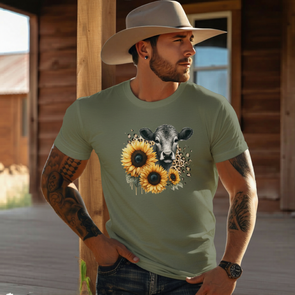Adult Dairy Cow Sunflower Graphic Tee