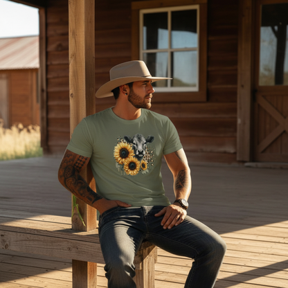 Adult Dairy Cow Sunflower Graphic Tee
