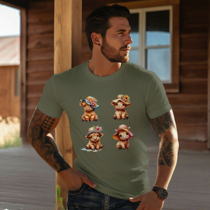 Adult Highland Cow Floral Hat Graphic Tee
