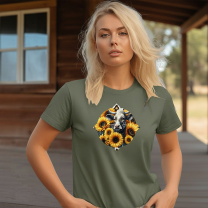 Adult Dairy Cow Sunflower Country Style Tee