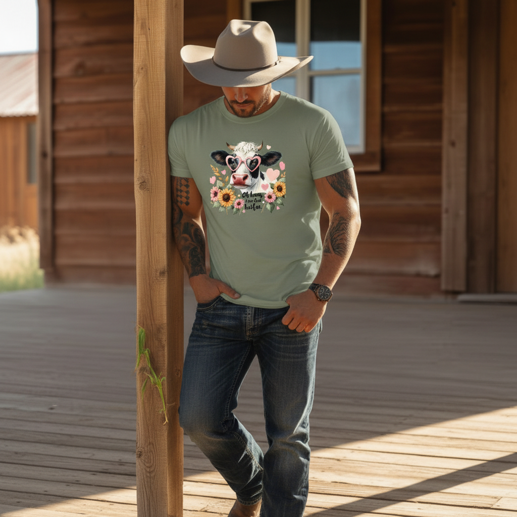 Adult Sassy Cow Floral Heart Sunglasses Graphic Tee