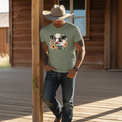 Adult Sassy Cow Floral Heart Sunglasses Graphic Tee