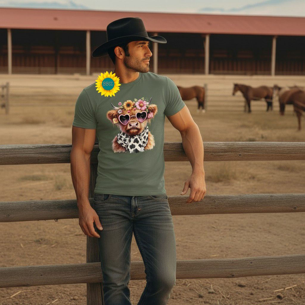 Adult Highland Cow Floral Sunglasses Graphic Tee