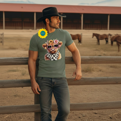 Adult Highland Cow Floral Sunglasses Graphic Tee